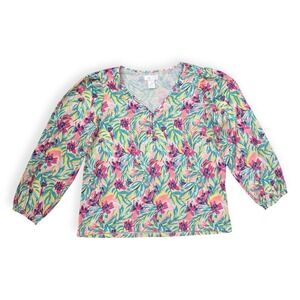 Stella Parker Collection Floral Print‎ V-Neck Long Sleeve Blouse Top Size L